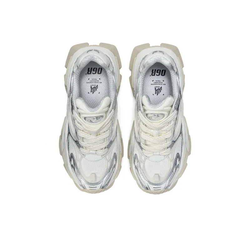 OGR GAZE Ragdoll Og White Cushioning Slip Resistant Height Increasing Low Top Chunky Sneakers Unisex White Silver-2