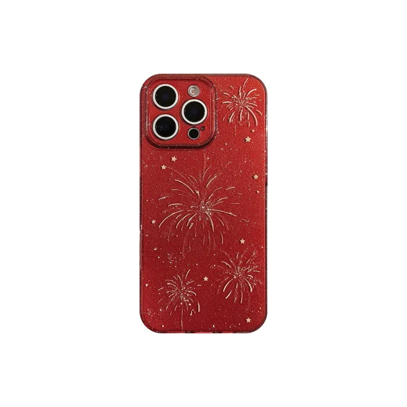 River Lips PC Material Red Firework Joyful Glitter Phone Cases Compatible With Apple 16/15/14/13 Series Trendy And Cool-0