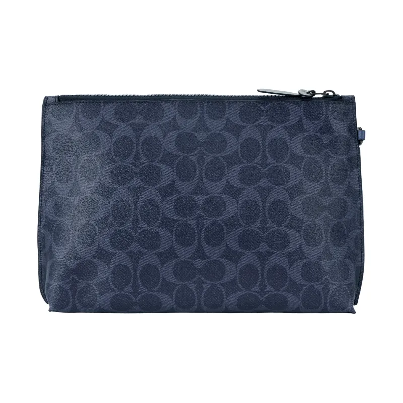 COACH Pouch Cowhide Patchwork Canvas Laptop Bag Briefcase Clutch Tubas Men's Midnight Blue-4