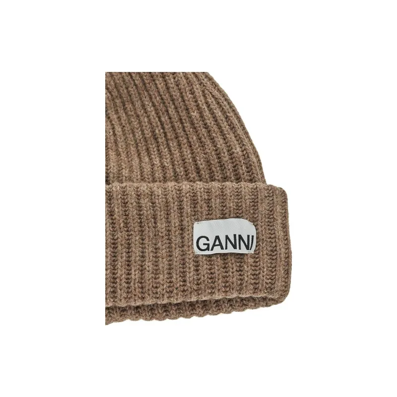 GANNI Logo Patch Ribbed Beanie-2