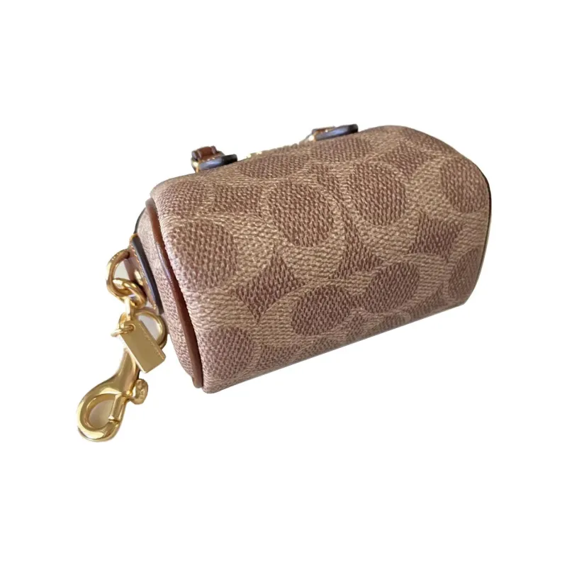 COACH Coated Canvas With Smooth Leather Bag Charm Bag Merch Mini Women's Gold & Tan & Brown-4