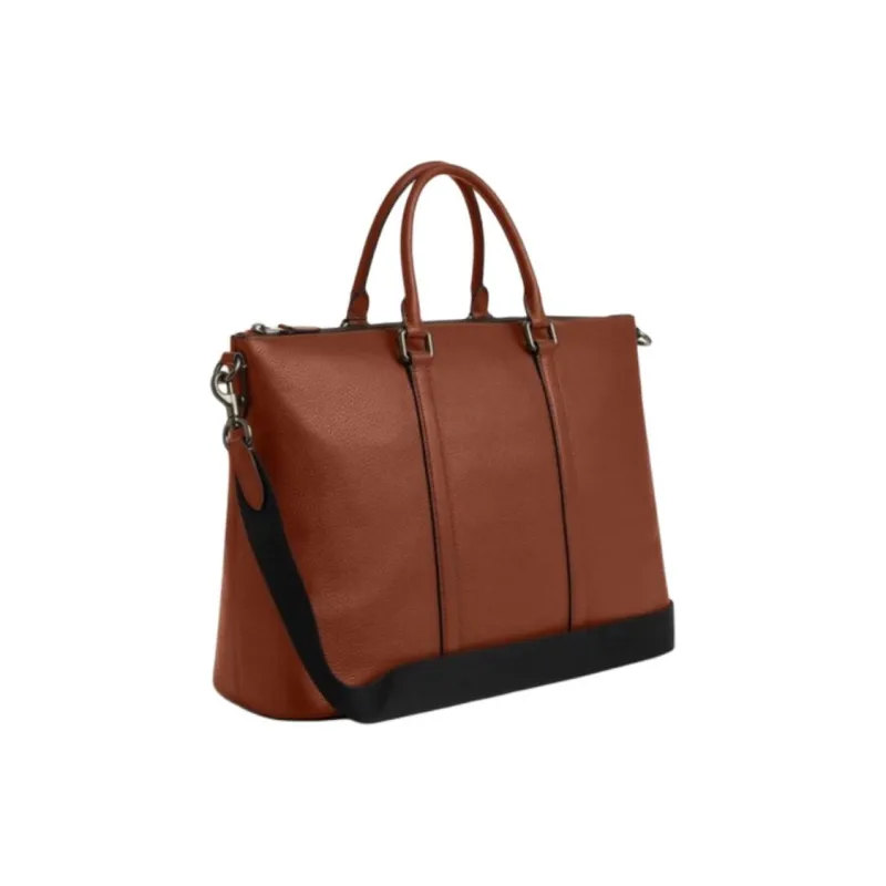 COACH Cow Leather Crossbody Bag, Portable Briefcase Tubas Men's Gray Copper Saddle-1