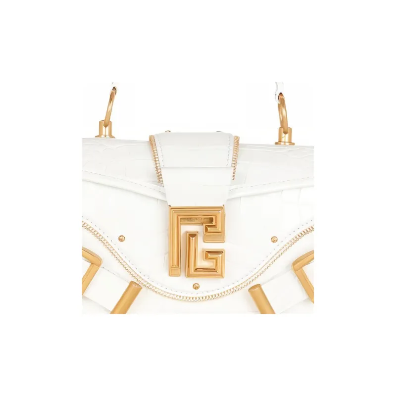 BALMAIN Crocodile Leather Embossed Calfskin Portable One Shoulder Crossbody Clutches Women's White-3