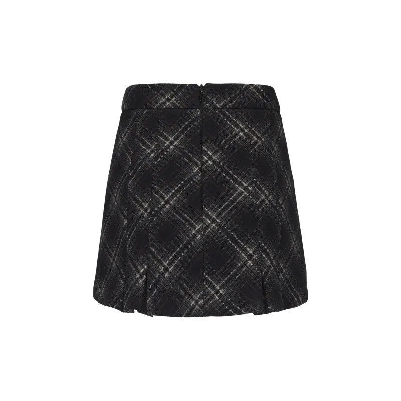 CHIWAWAMEME Casual Short Skirts Women's Navy Blue Plaid-1