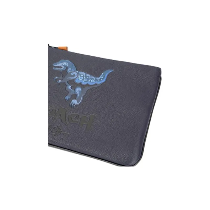 COACH × Zhu Jingyi Pouch Leather Envelope Bag Clutches Large Size Men's Navy Blue-5