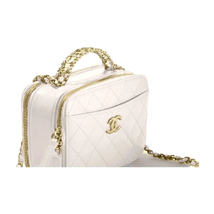 CHANEL Shiny Calfskin Camera Bag, Trunk Bag, Handbag Women's White-3