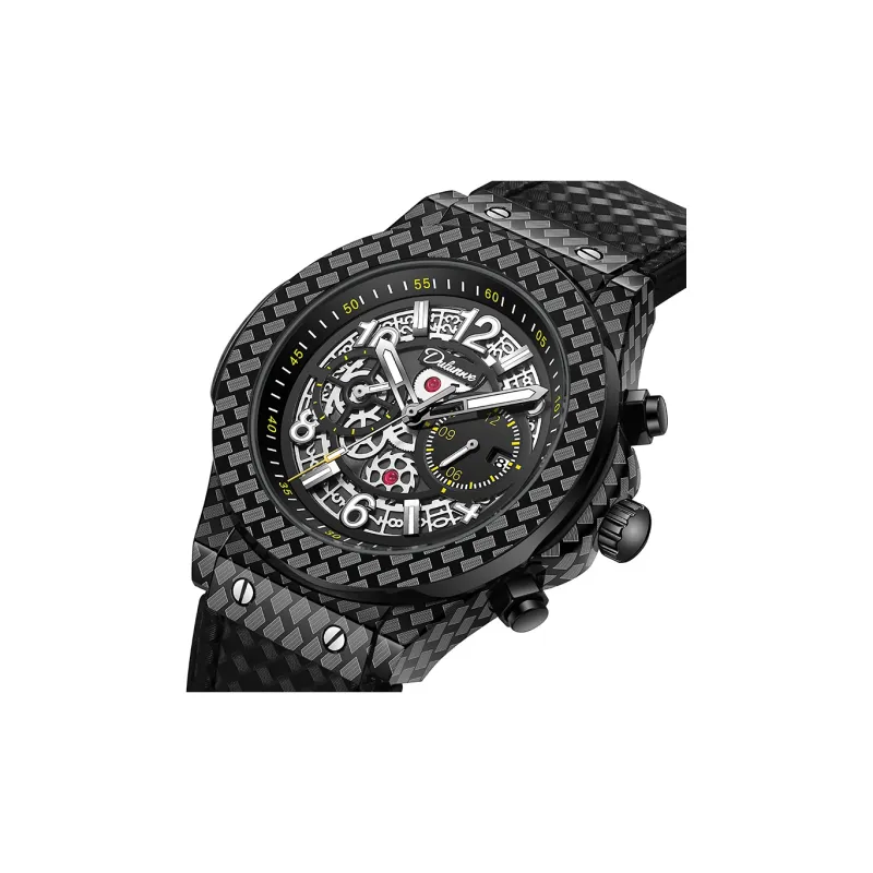 Dulunwe Automatic Mechanical Movement Silicone Strap Watch Men's Watches Black Dial-4