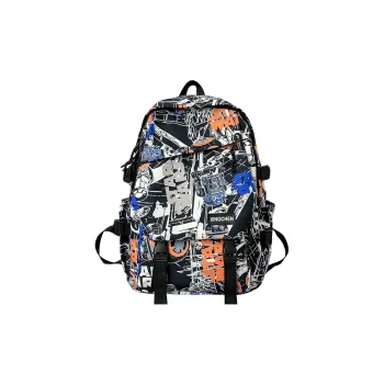 ADOONGA Composite Cloth Backpack Unisex White Graffiti Blue Orange Graffiti Gray Graffiti Black White Graffiti