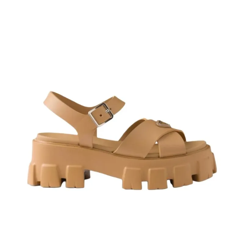 PRADA Monolith One Strap Sandals 5.5cm Women's Brown-1