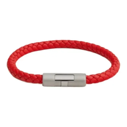 HERMES Leather Palladium Bracelets Men's Red
