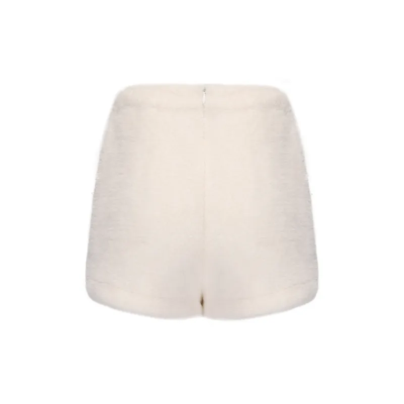 CHIWAWAMEME Casual Shorts Women's Cream Beige Fleece Lined-1