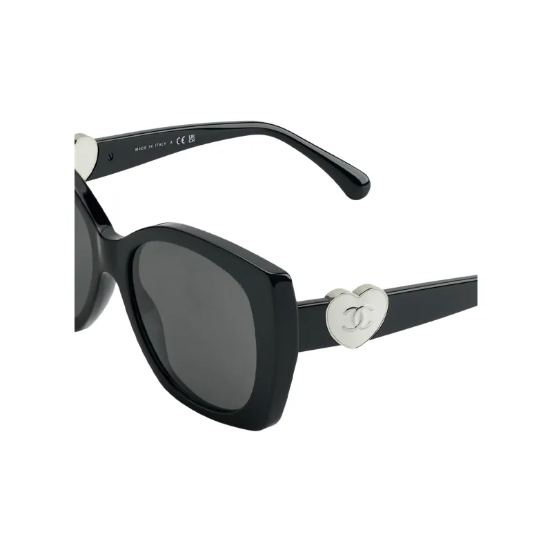 CHANEL Acetate Butterfly Sunglasses Women's Black-5