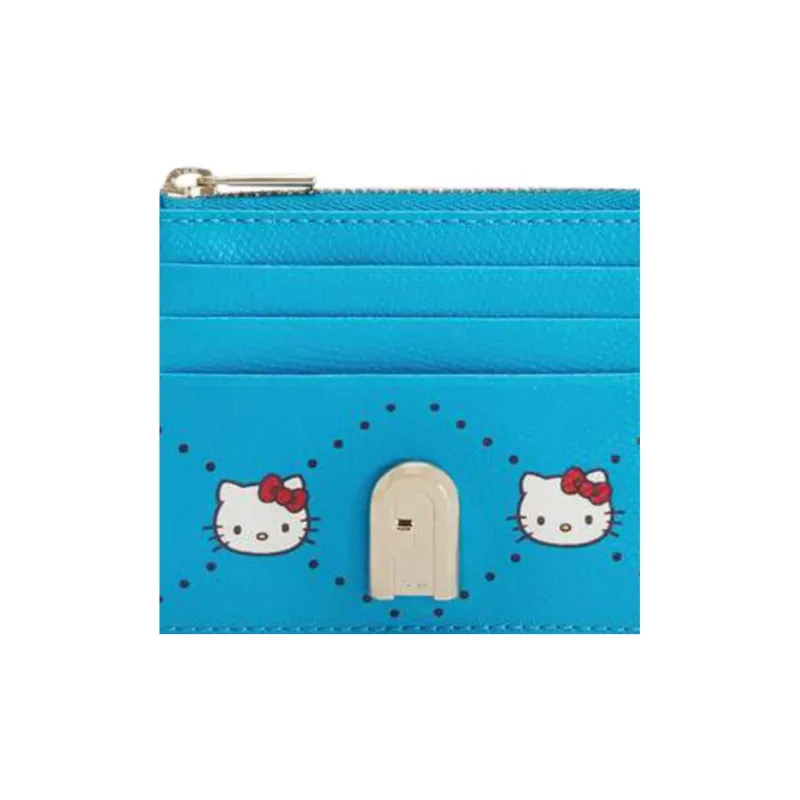 Furla Hello Kitty Collaboration 1927 Collection Leather Card Holder Small Size Women's Blue-2