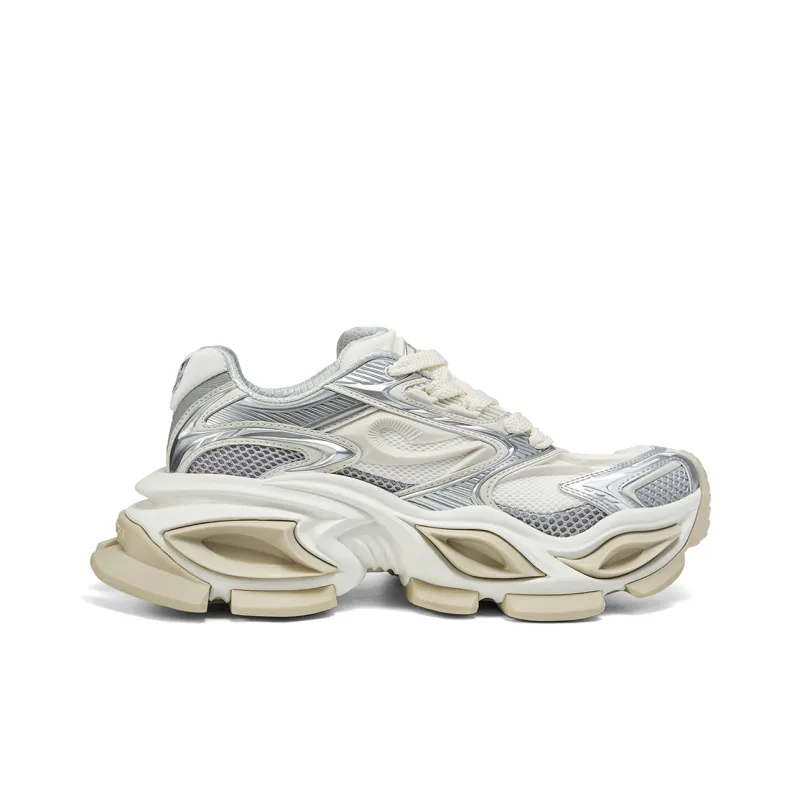 OGR GAZE Ragdoll Og White Cushioning Slip Resistant Height Increasing Low Top Chunky Sneakers Unisex White Silver-1