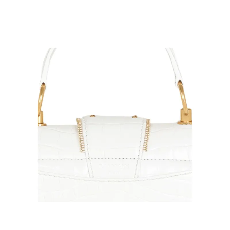BALMAIN Crocodile Leather Embossed Calfskin Portable One Shoulder Crossbody Clutches Women's White-4