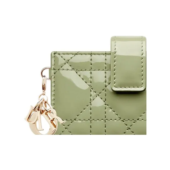 DIOR Lady Dior Patent Leather Calfskin Card Holder Card Holder Regular Women's Green-5