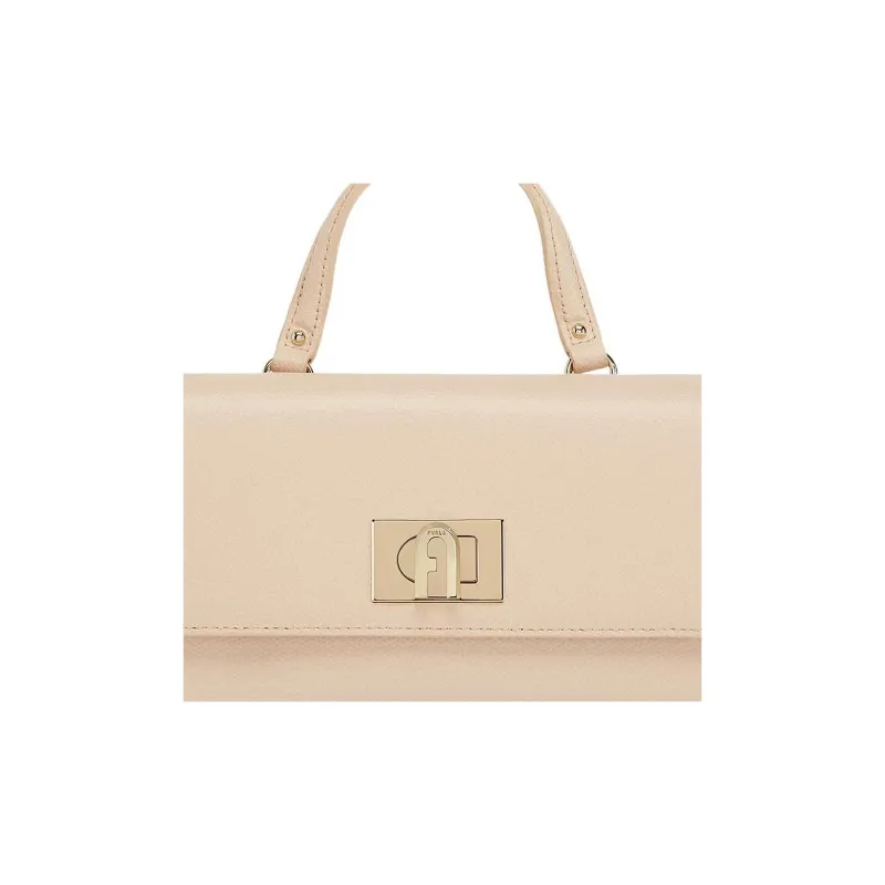 Furla 1927 Collection Textured Leather Handbag, Shoulder Bag, Crossbody Bag Large Size Women's Pink-4