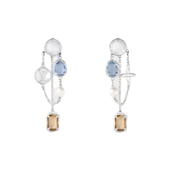 LOUIS VUITTON Synthetic Cubic Zirconia Metal Resin Beads Earrings Women's Silver
