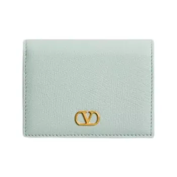 Valentino VLogo Signature Grained Calfskin Wallet Women's Gray Green