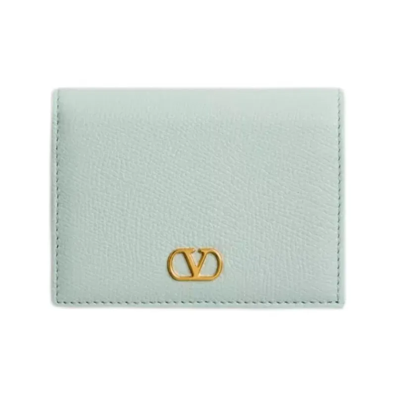 Valentino VLogo Signature Grained Calfskin Wallet Women's Gray Green-0