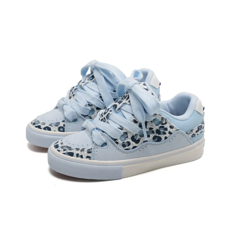 ABCIO Skateboard Shoes Unisex Low Top Leopard Print Blue-2