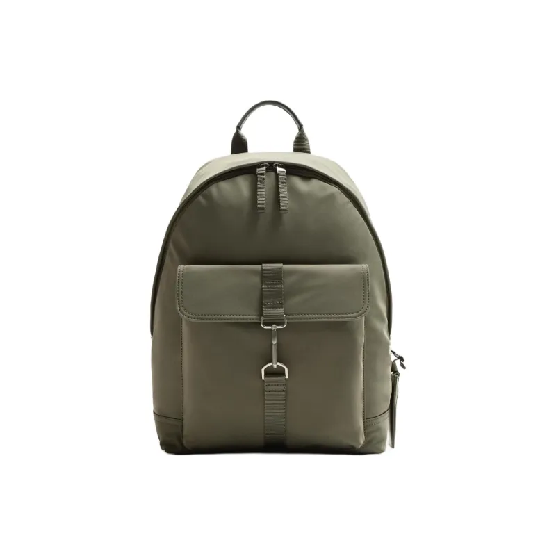 ZARA Polyester Backpack Regular Unisex Khaki Green-0