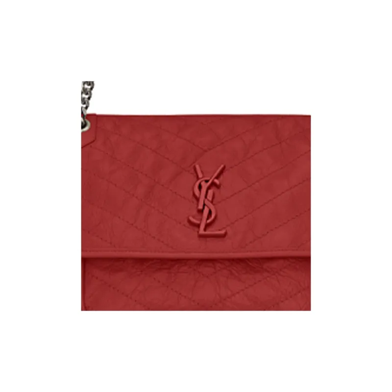 SAINT LAURENT Niki Leather Hobo Bag Crossbody Bag One Shoulder Bag Medium Size Women's Red-4