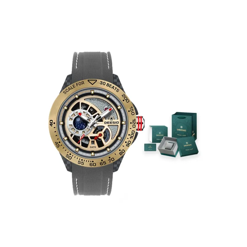 DEESIO Sun Moon Star Collection Automatic Mechanical Movement Rubber Strap Watch Men's Watches Silver Dial-4