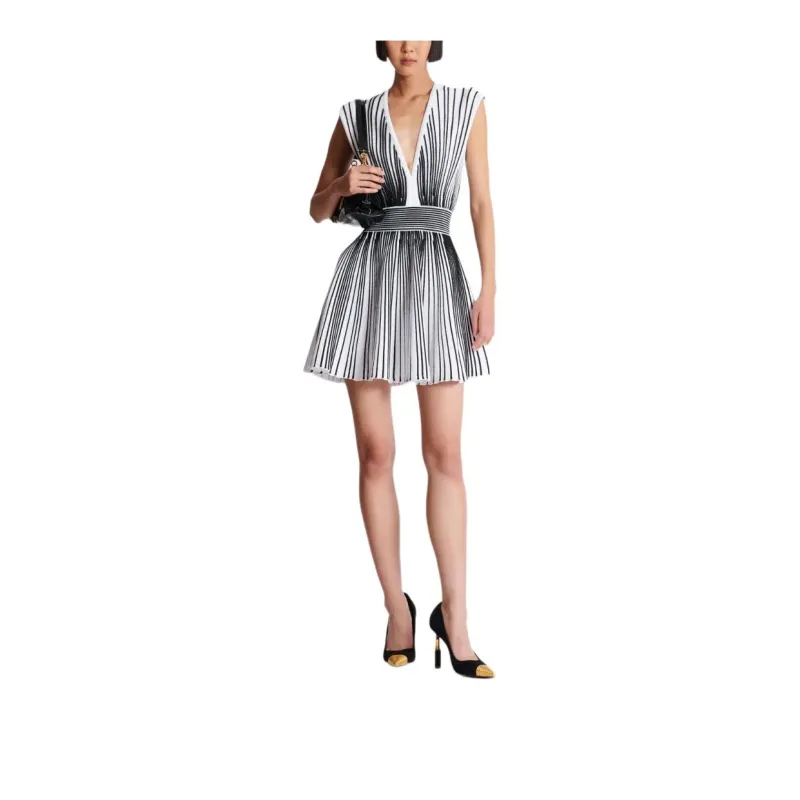 BALMAIN Two tone Flared Knitted Dress-2