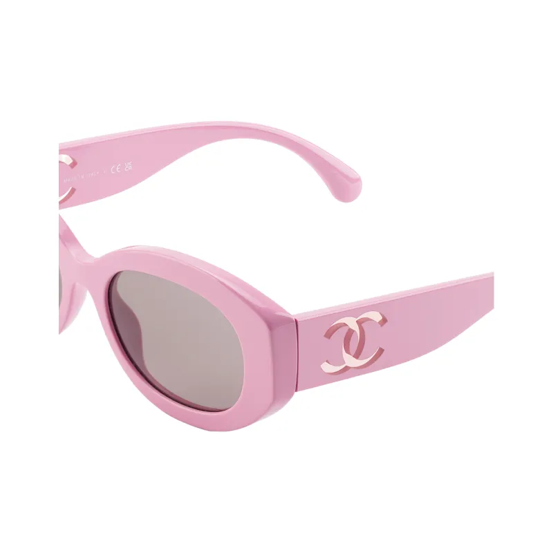 CHANEL Acetate Nylon Oval Sunglasses Women's Pink-4