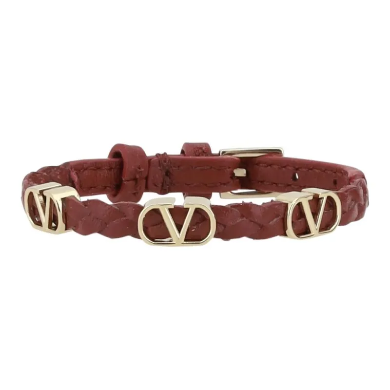 Valentino Calfskin Leather Bracelets Women's Red-0