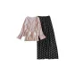 8308.4# Three-Piece Set, Purple Camisole+Purple Coat+Polka Dot Black Pants