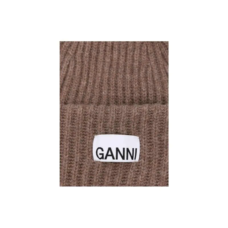 GANNI Logo Patch Ribbed Beanie-3
