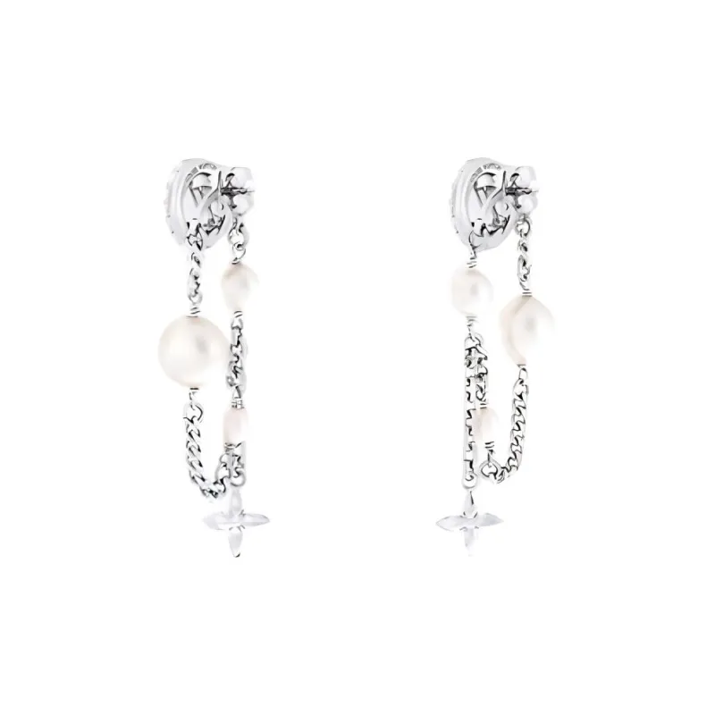 LOUIS VUITTON Metal Resin Bead Earrings Women's Silver-1