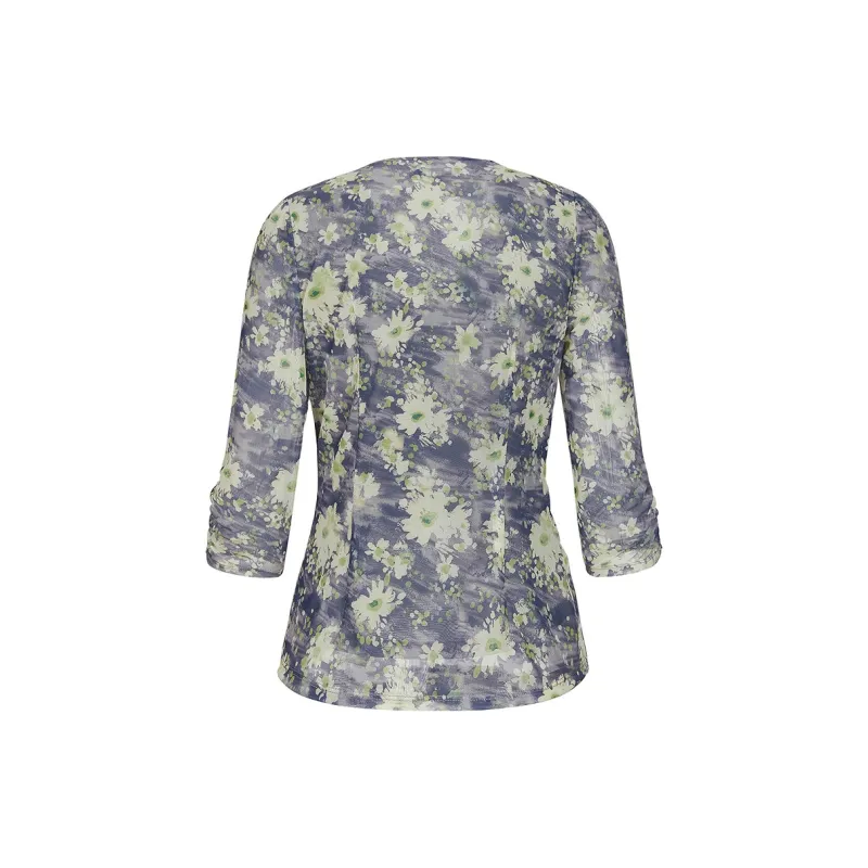 JZ. ANNAKRO Chiffon Shirt Women's Flower Violet Blue-1