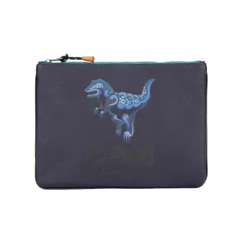 COACH × Zhu Jingyi Pouch Leather Envelope Bag Clutches Large Size Men's Navy Blue
