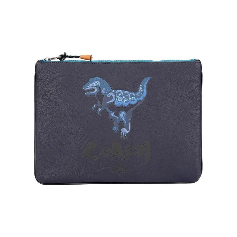 COACH × Zhu Jingyi Pouch Leather Envelope Bag Clutches Large Size Men's Navy Blue-0