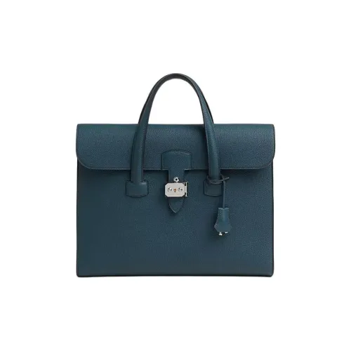 HERMES Sac A Depeches Togo Calfskin Handbag Women's 7P Bleu De Prusse Prussian Blue