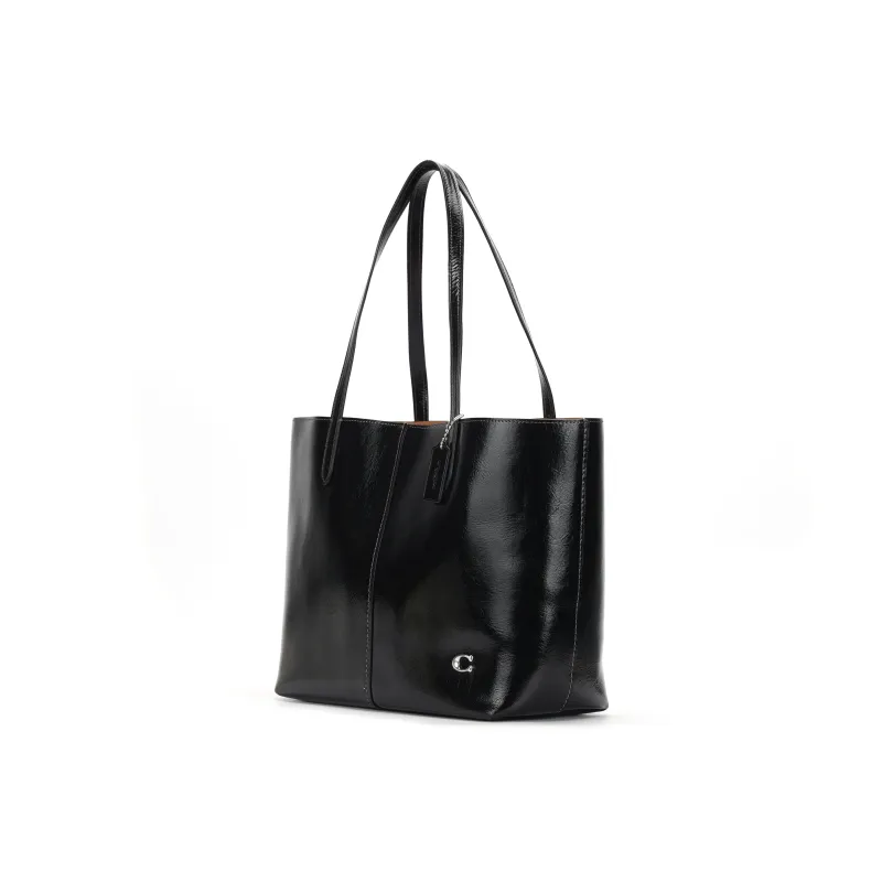 COACH Cow Split Leather Tote Bag Shopping Bag Handbag Shoulder Bag Large Size Women's Black-2