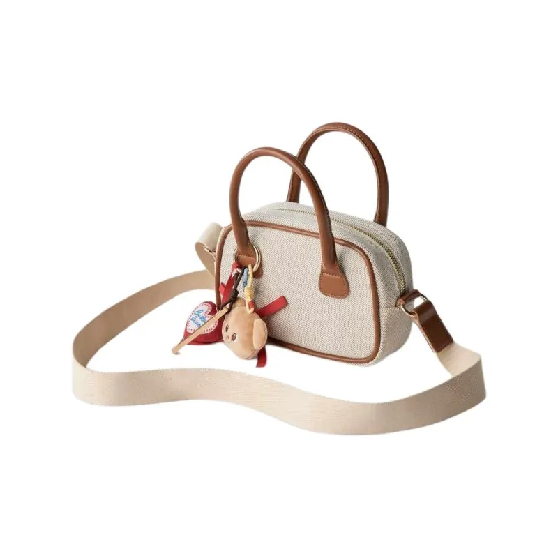 ZARA Butter Bear Collaboration Cotton Bowling Bag Shoulder Bag Crossbody Bag Handbag Mini Women's Light Beige Yellow-2