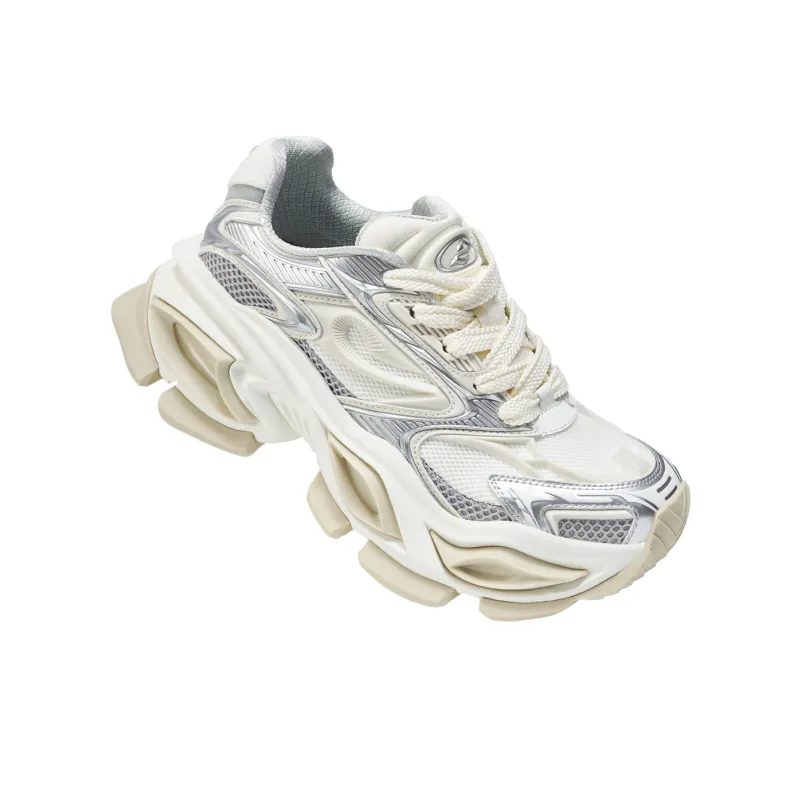 OGR GAZE Ragdoll Og White Cushioning Slip Resistant Height Increasing Low Top Chunky Sneakers Unisex White Silver-3