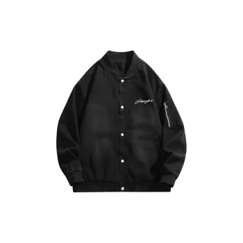 Qnxeey Denim Jacket Unisex Vintage Black