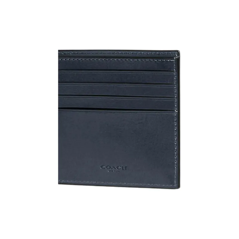 COACH Billfold Wallet Buffalo Leather Coin Purses Wallets Men's Navy-4