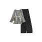 8309.4# Three-Piece Set, Light Gray Camisole+Light Gray Coat+Polka Dot Black Pants