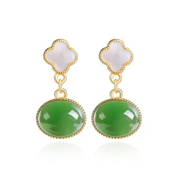 Royal Dragon Mirror Hetian Jade Earrings Jasper Women's