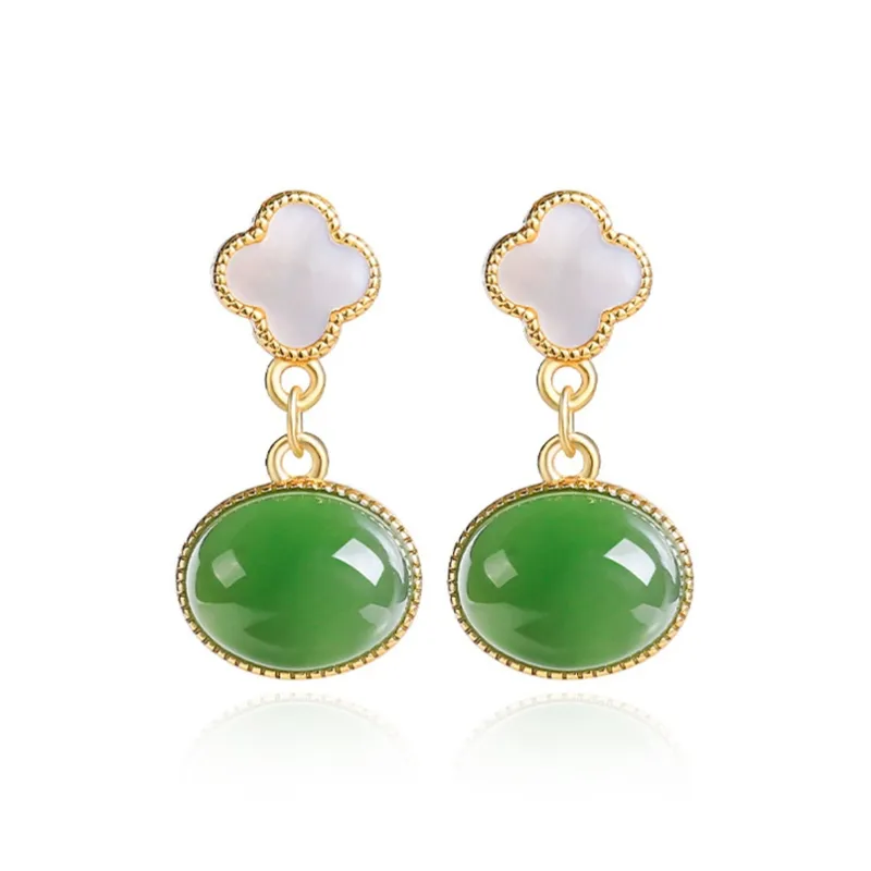 Royal Dragon Mirror Hetian Jade Earrings Jasper Women's-0