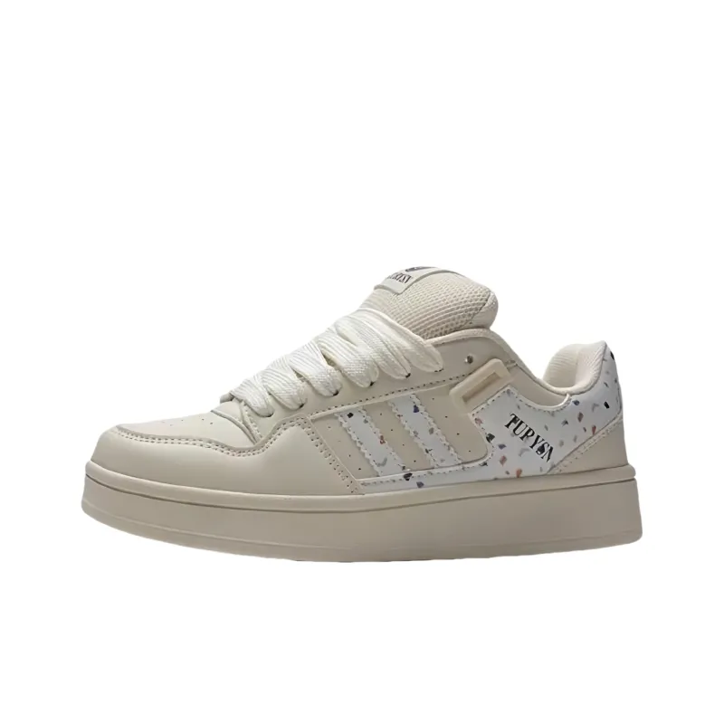 BINGO DUCK Slip Resistant Low Top Skateboard Shoes Women's Ecru-0