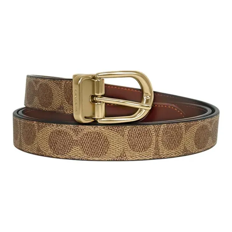 COACH Coated Canvas Leather Belts Unisex Gold/Tan/Brown Width  2.5cm-3
