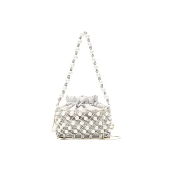 Rosantica Artificial Pearl & Metal Bucket Bag Handbag Shoulder Bag Mini Women's Light Gray