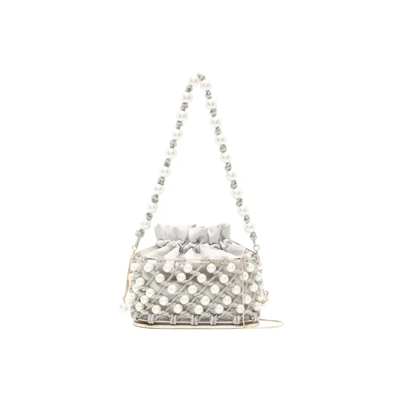 Rosantica Artificial Pearl & Metal Bucket Bag Handbag Shoulder Bag Mini Women's Light Gray-0